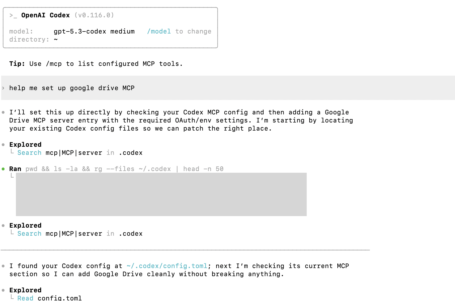 Codex MCP set up screenshots by the author