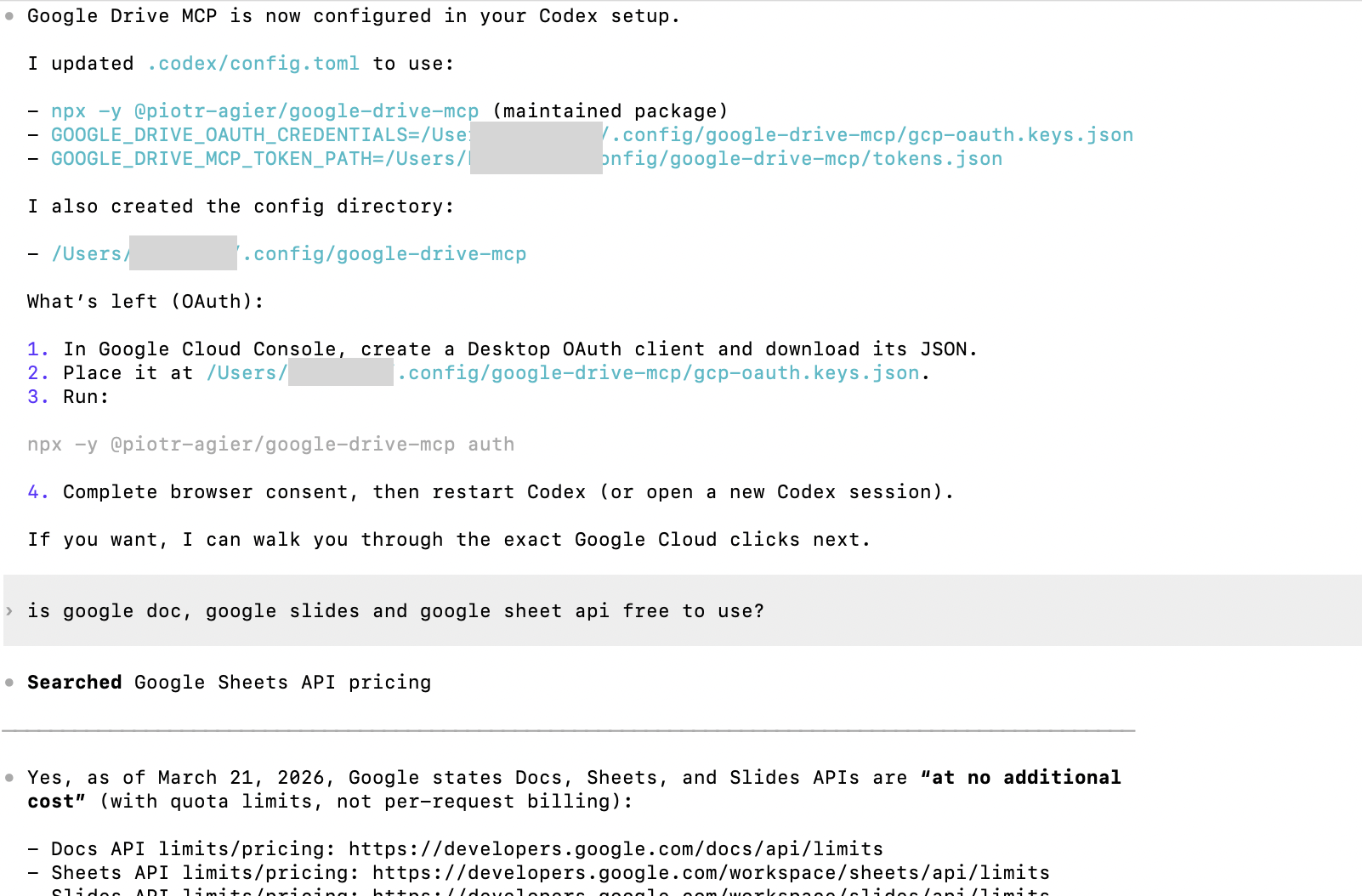 Codex MCP set up screenshots by the author