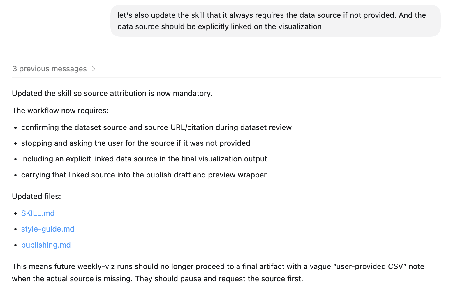 Skill improvements from testing 1 (screenshots by the author)