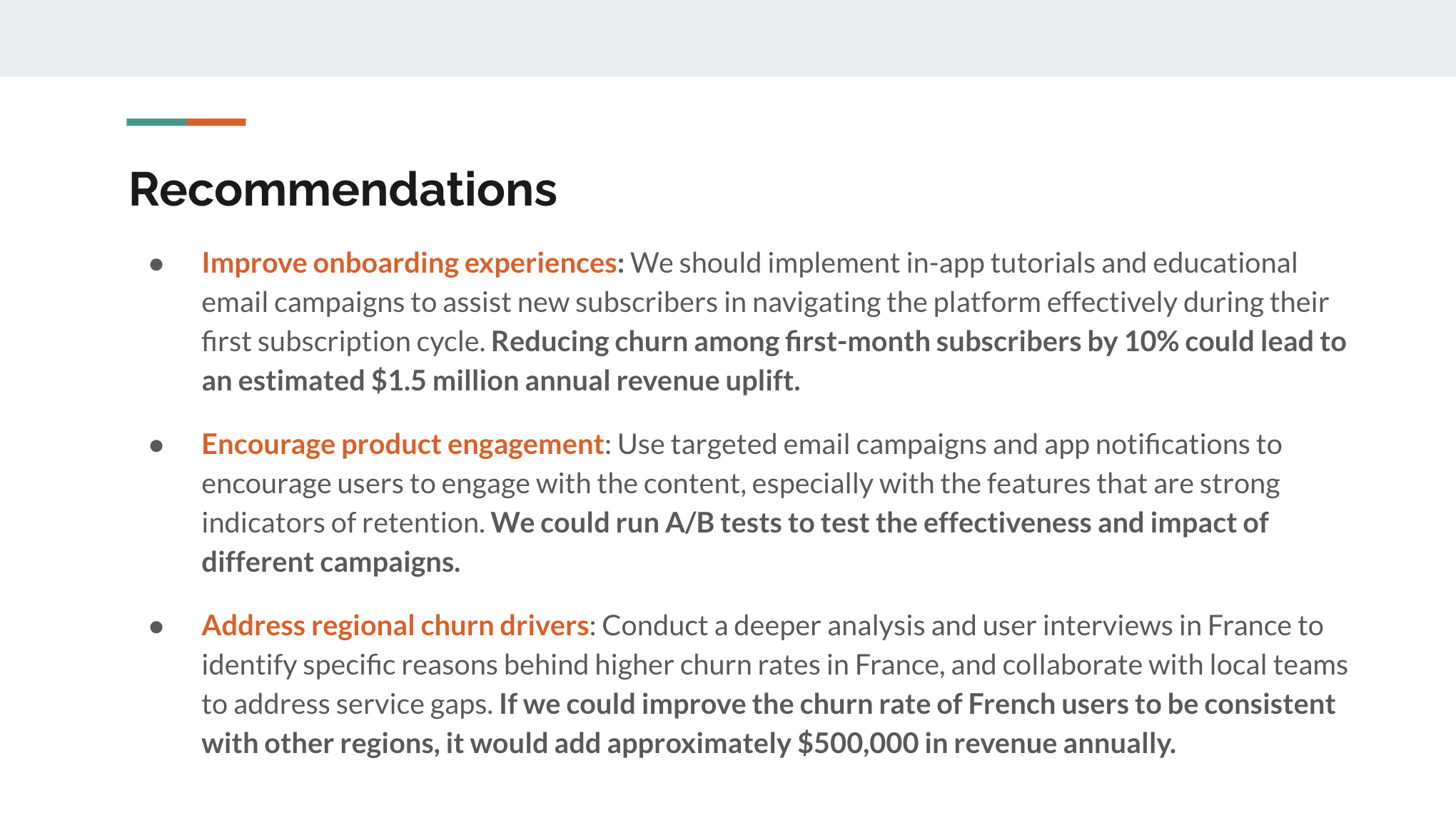 Example recommendation slide