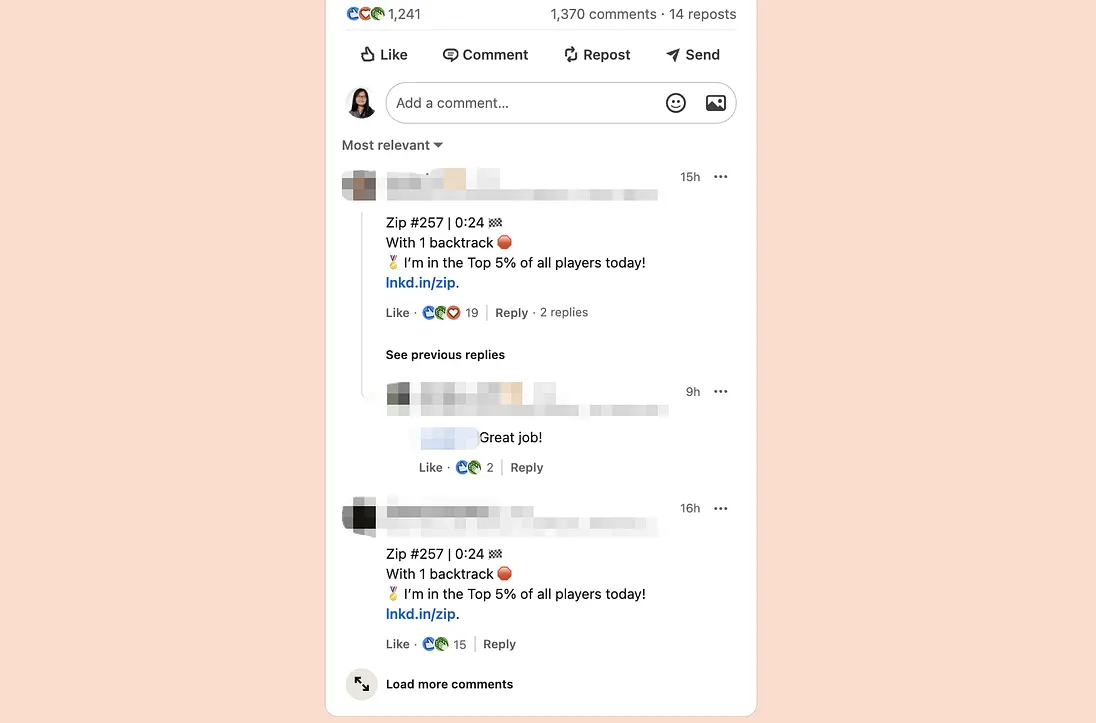 Zip game post by LinkedIn 2 (Image by the author)