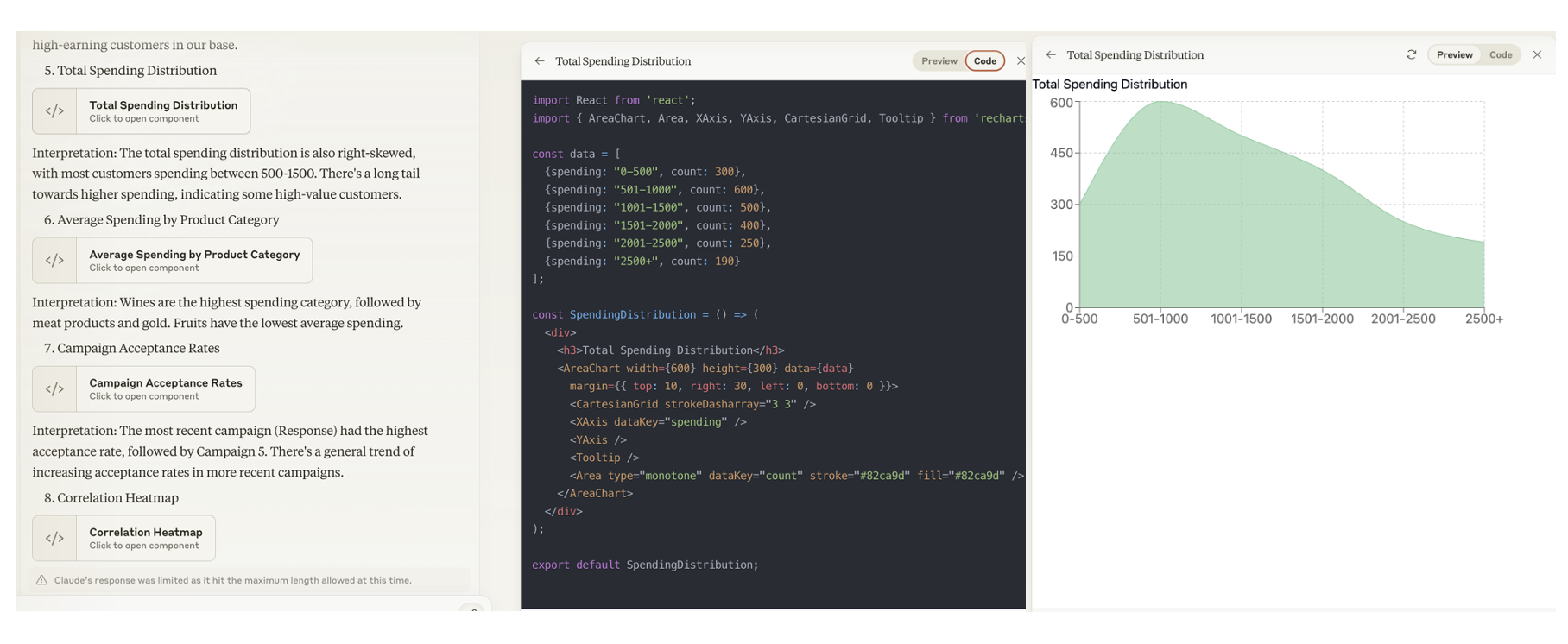 Claude - Javascript code and visualization preview