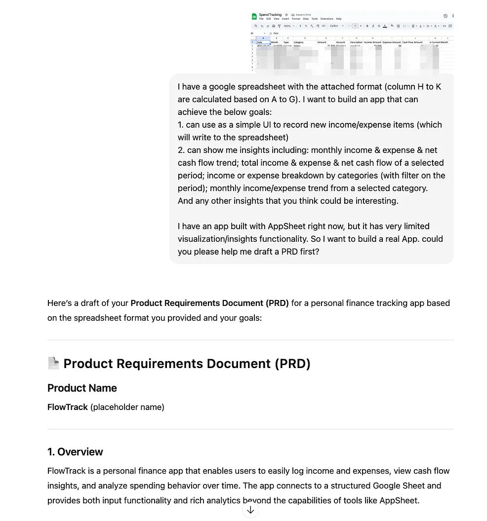 My PRD Request to ChatGPT (Image by the author)