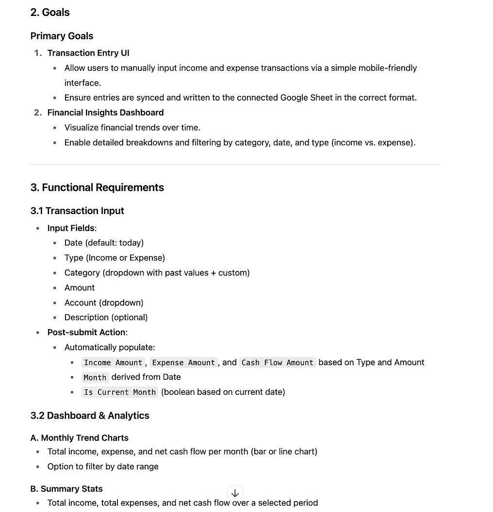 My PRD Request to ChatGPT (Image by the author)